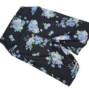 WeWoreThat Women XS Bike Short Black Blue Floral Yoga Gym Runner Slim Athleisure